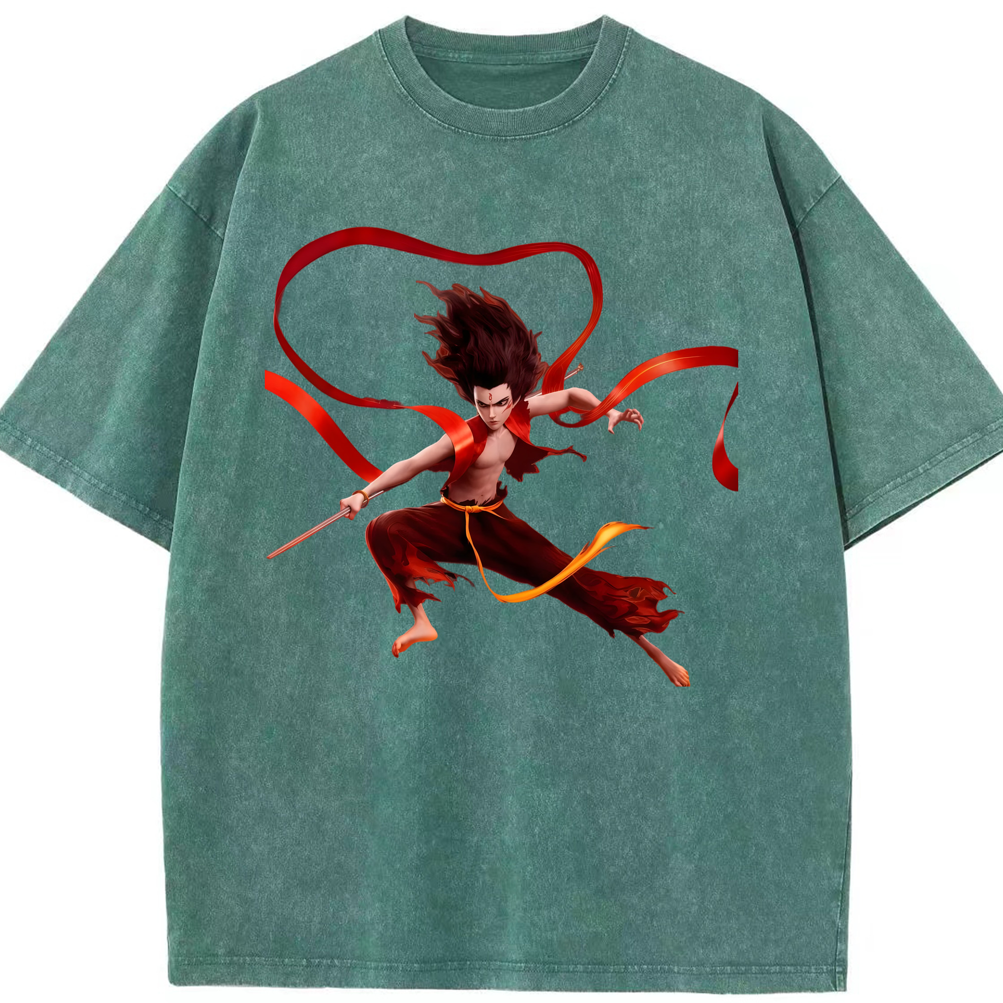 （画像用） Ne Zha 2 ナタ 魔童の大暴れ 綿100% ヴィンテージ風 半袖Tシャツ（フロントプリント）